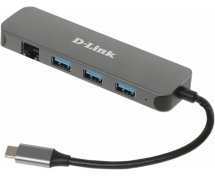 Док-станция с разъемом USB Type-C, 3 портами USB 3.0, 1 портом USB Type-C/PD 3.0 и 1 портом Gigabit Ethernet (D-Link DUB-2334/A1A)