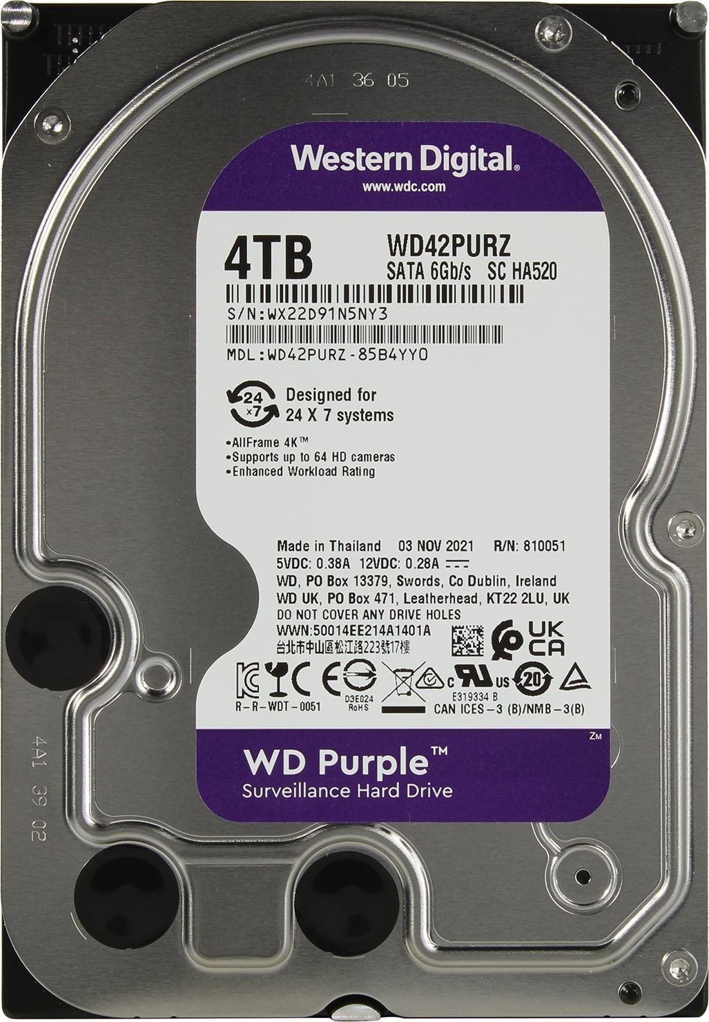 Жесткий диск  4TB WD Purple (WD42PURZ) <SATA3, 256Mb>