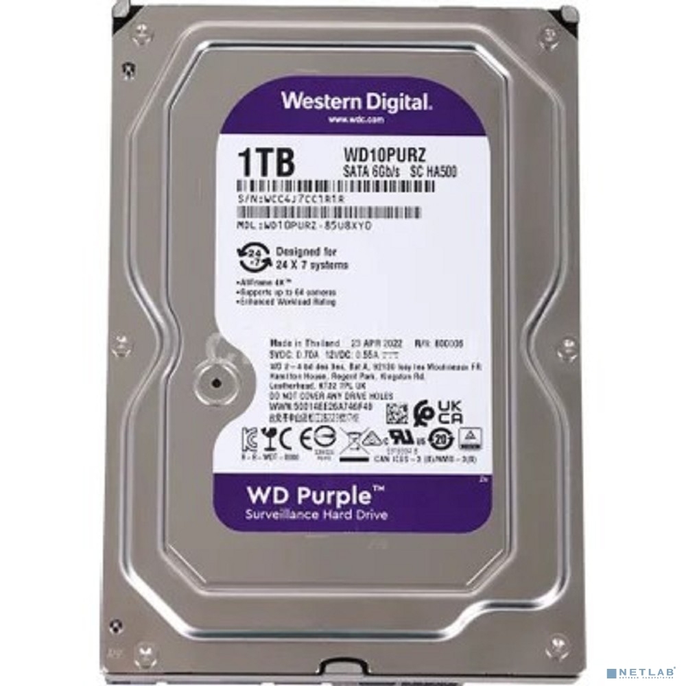 Жесткий диск  1TB WD Purple (WD11PURZ) <SATA3, 5400, 64Mb>