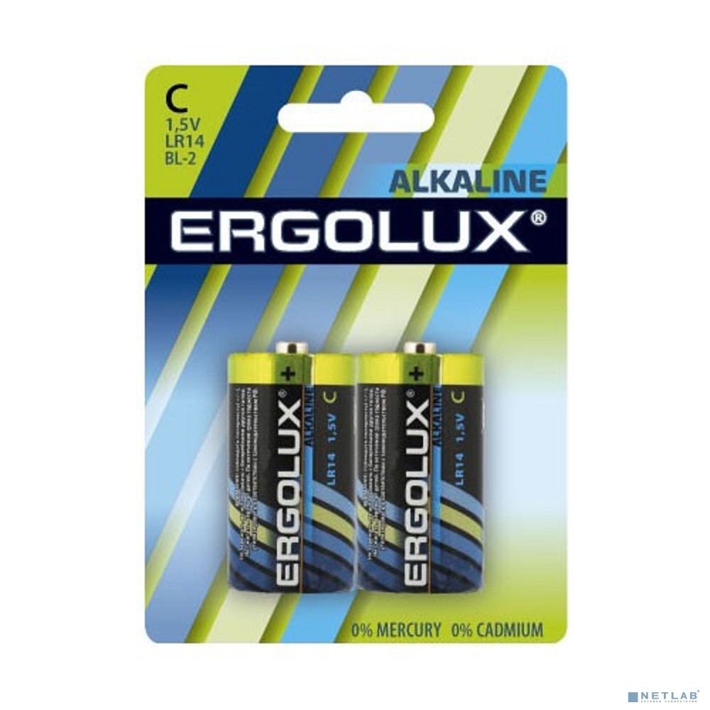 Элемент питания LR14 Ergolux Alkaline BL-2 (2шт, 1.5В)