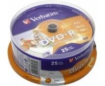 Диски DVD-R 4.7Gb Verbatim 16x (43538) <25 шт, на шпинделе, упаковка> Printable