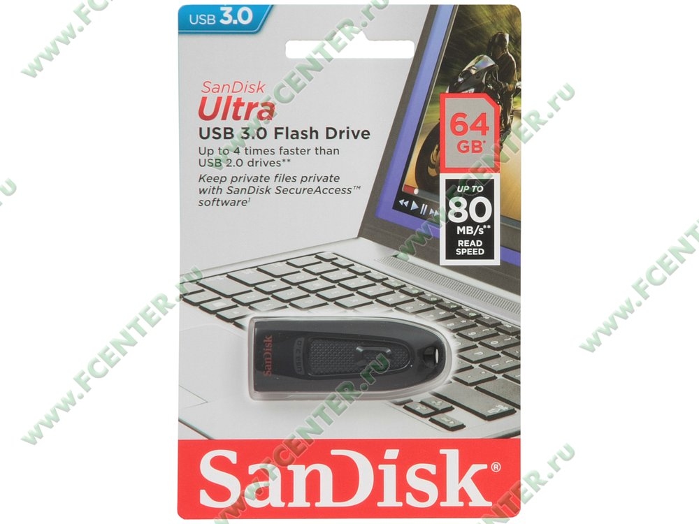 Накопитель  64GB SanDisk Ultra (SDCZ48-064G-U46) <USB3.0> <черный>