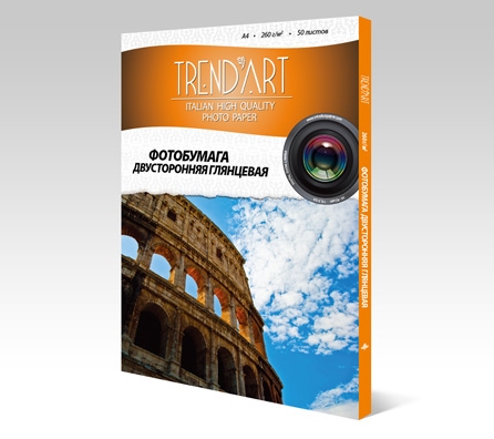 Фотобумага двусторонняя TrendArt High Glossy Inkjet А4, 220г, 50 листов покрытие Cast Coated