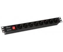 Блок розеток Hyperline SHE19-8SH-S-IEC <19", 250В, 1U, 10А, 8 Schuko, AL, IEC 60320 C14>